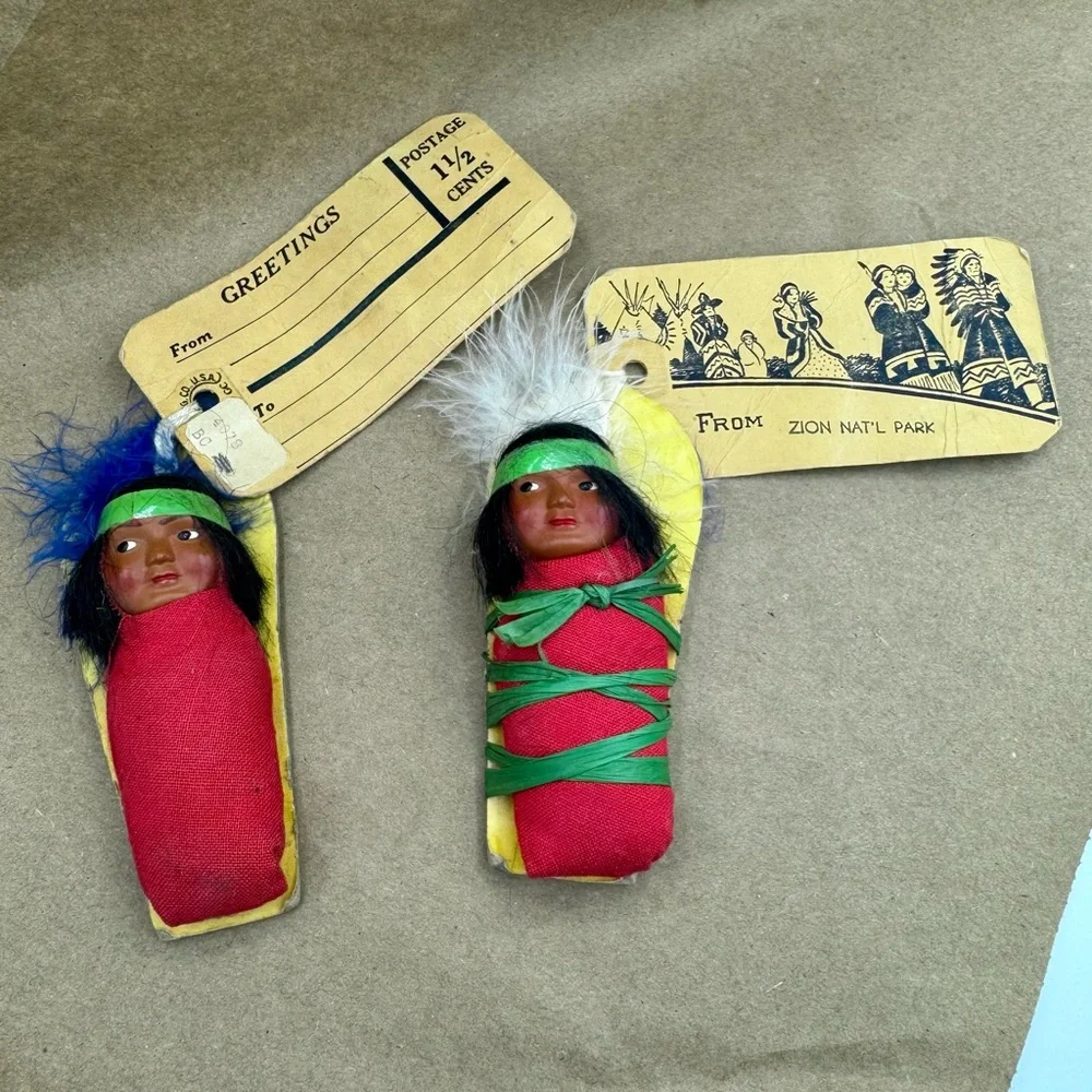 Vintage Zion National Park Souvenir Papoose Dolls Mid-Century Americana Set of 2